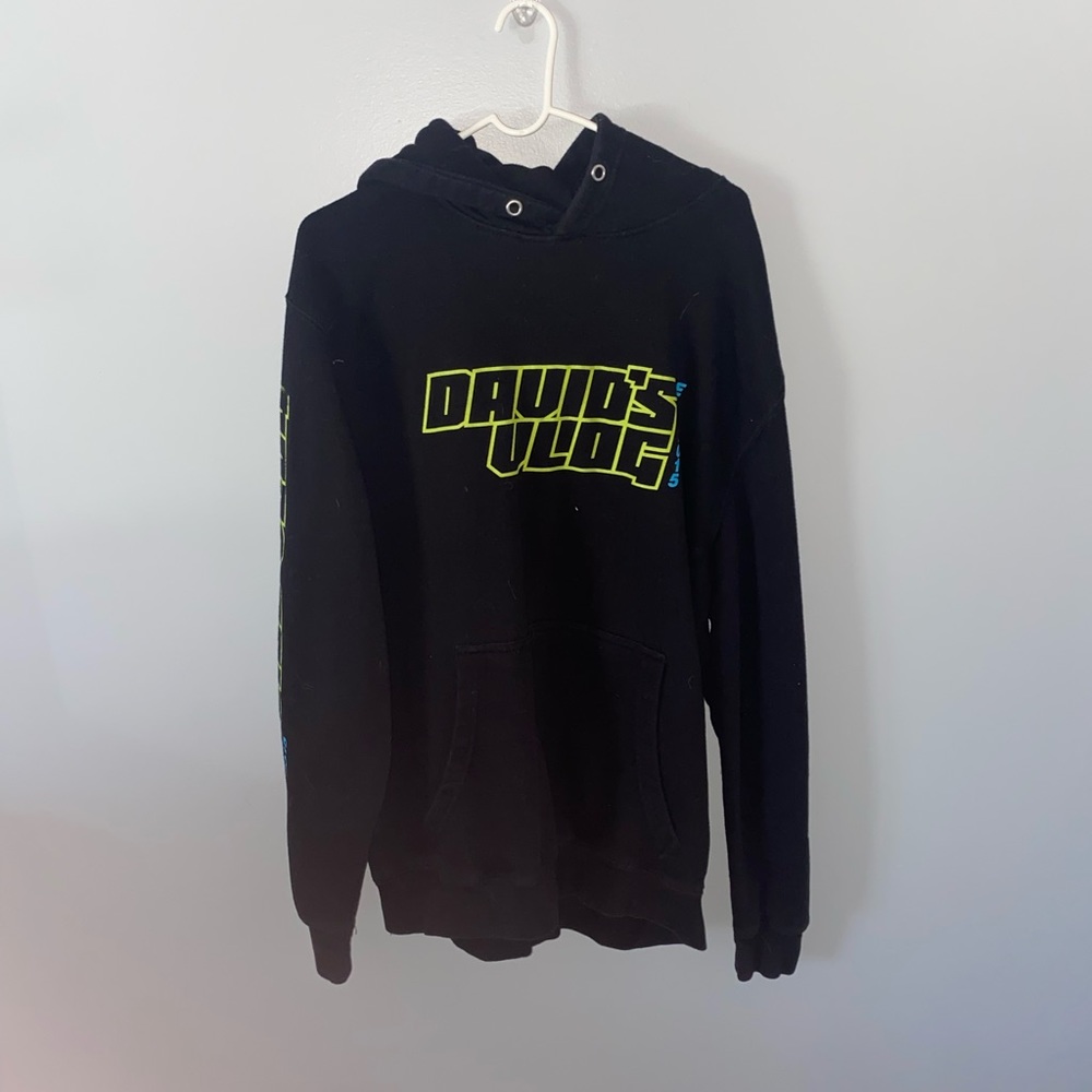 David's Vlog Black Sweatshirt with Neon Lettering